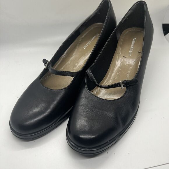 Naturalizer Mary Jane Shoes Women's 8.5W Black Leather Comfort Round Toe Wedge - Picture 1 of 12